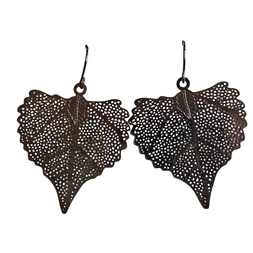 Vintage Style Filigree Leaf Dangle Earrings Boho Botanical Statement Jewelry